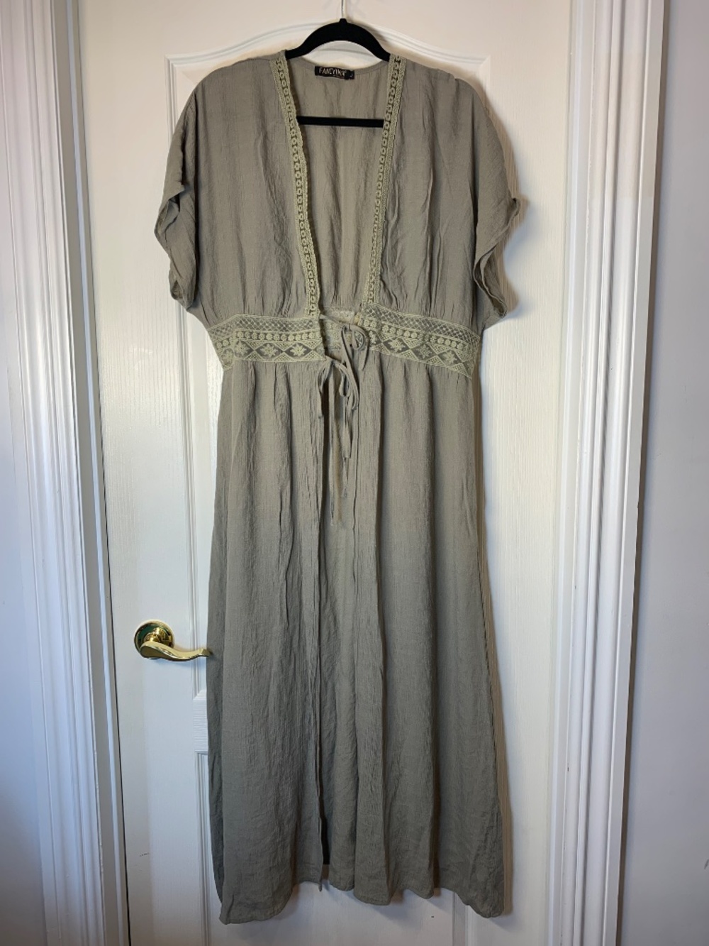 Long Boho Wrap Duster Cover Up Brown Embroidered Festival Kimono L Fancyinn